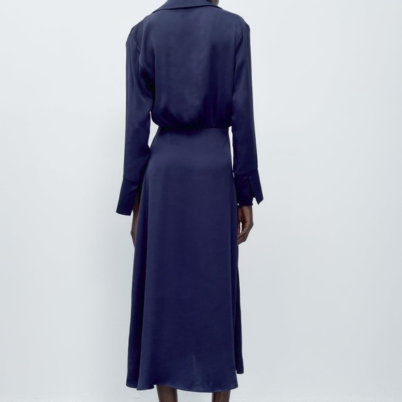 Zara Satin Effect Buttoned Dress - Deep Blue - Picture 3 of 4